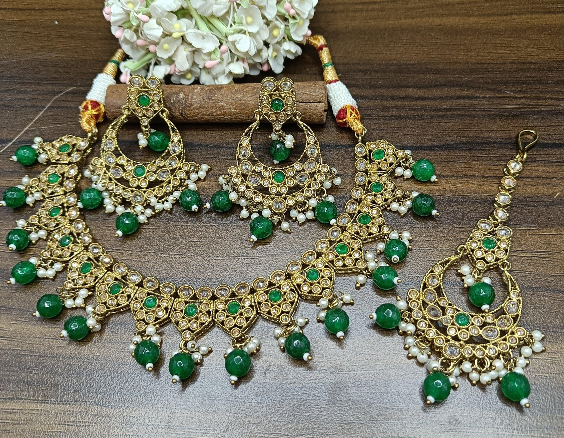 Polki Necklace Mehndi Set Sku-1178 B1 - rchiecreation