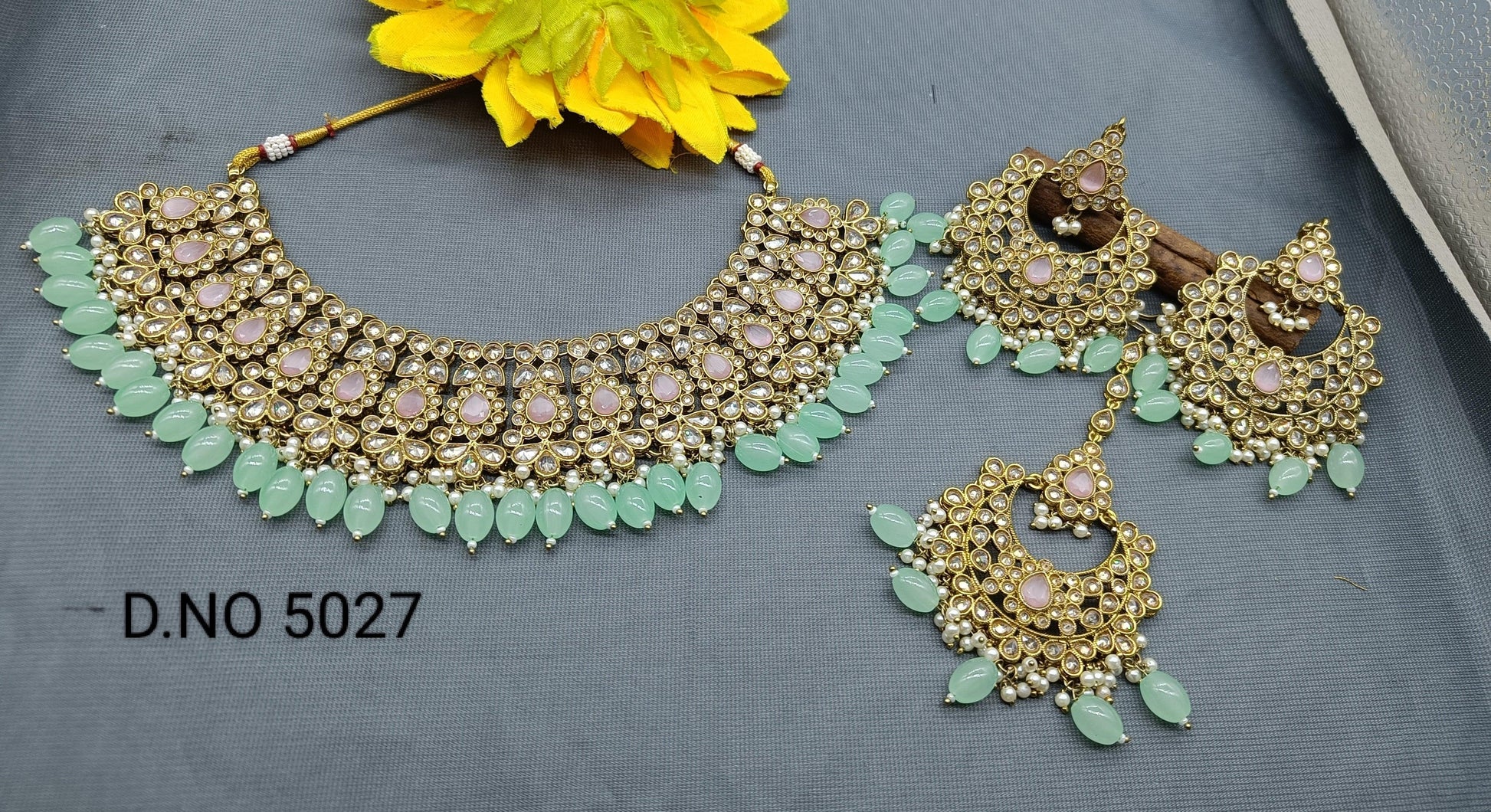 Polki Necklace Mehndi Set Sku 5027 B2 - rchiecreation