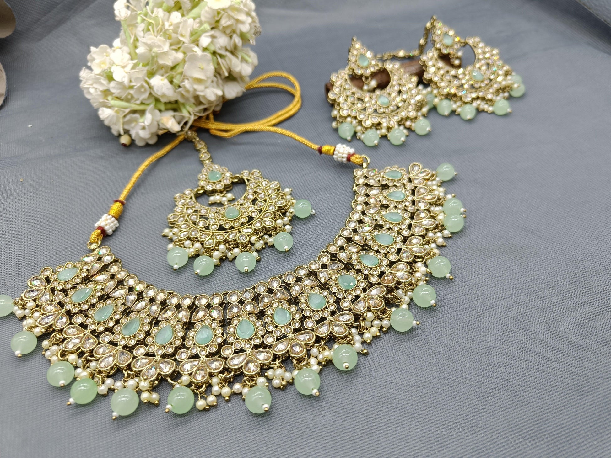 Polki Necklace Mehndi Set Sku 5027 B2 - rchiecreation