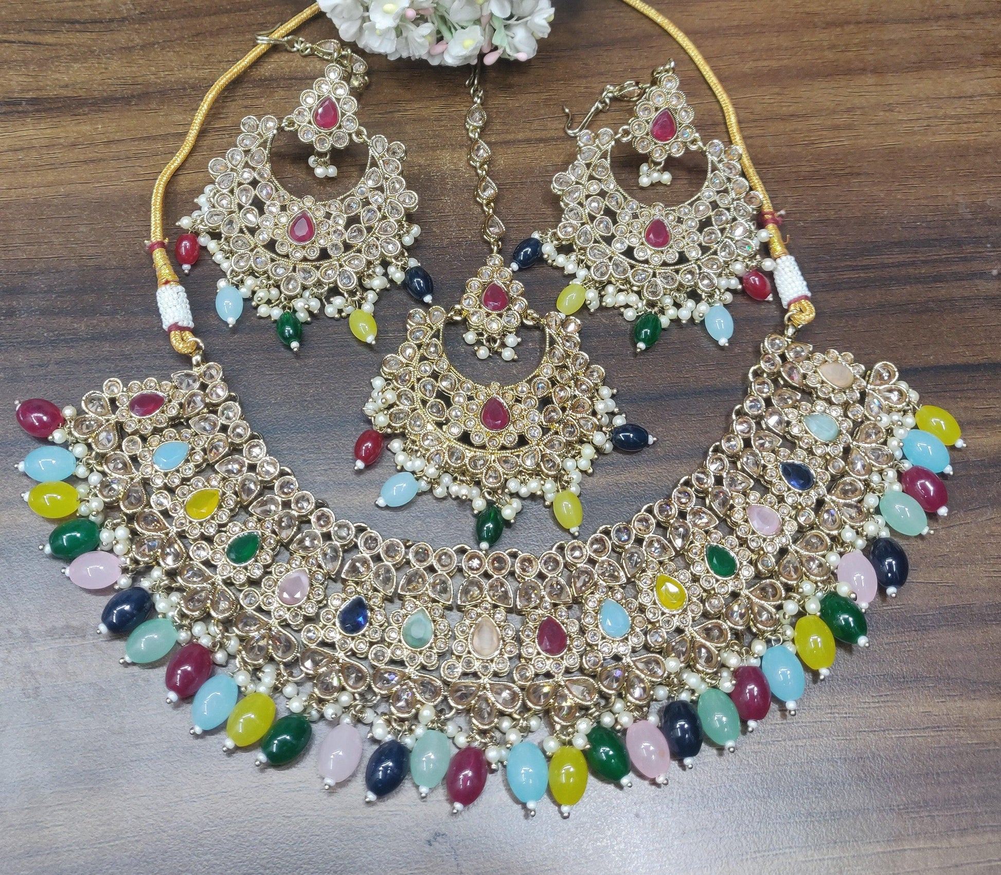 Polki Necklace Mehndi Set Sku 5027 B2 - rchiecreation