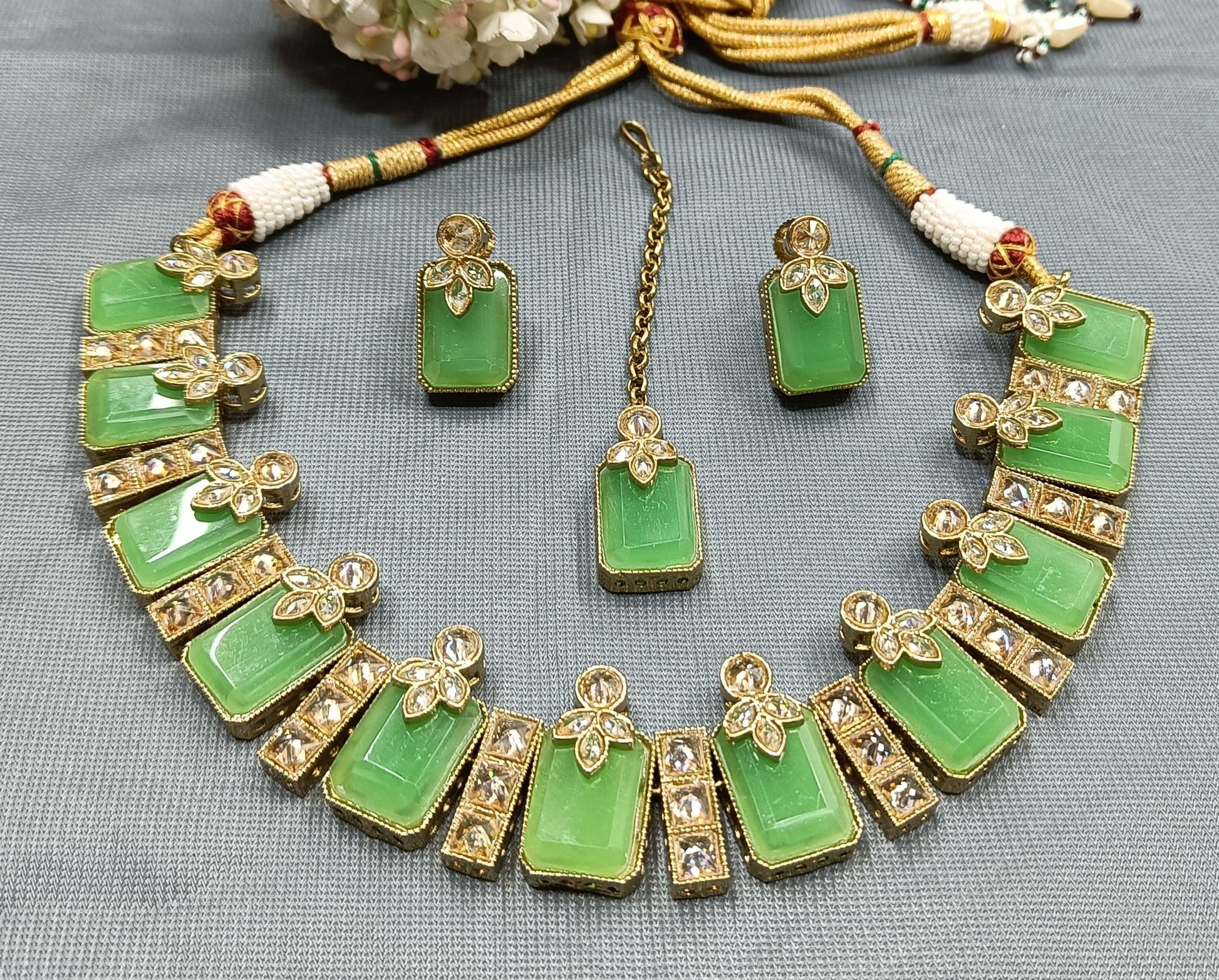 Polki Necklace Mehndi Set Sku-5096. B2 - rchiecreation