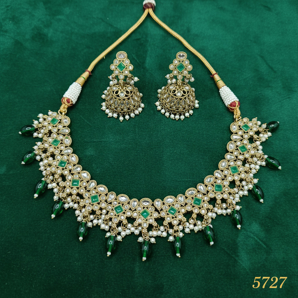 Polki Necklace Mehndi Set Sku-5727 B1 - rchiecreation