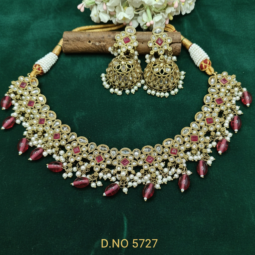 Polki Necklace Mehndi Set Sku-5727 B1 - rchiecreation