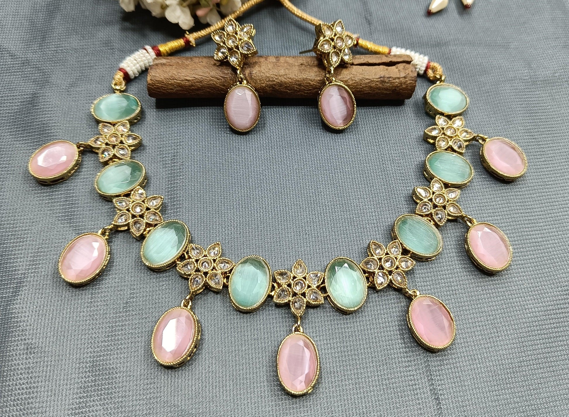 Polki Necklace Mehndi Set Sku-5738. B2 - rchiecreation