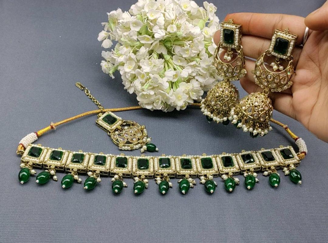 Polki Necklace Mehndi Set Sku-5741. B2 - rchiecreation