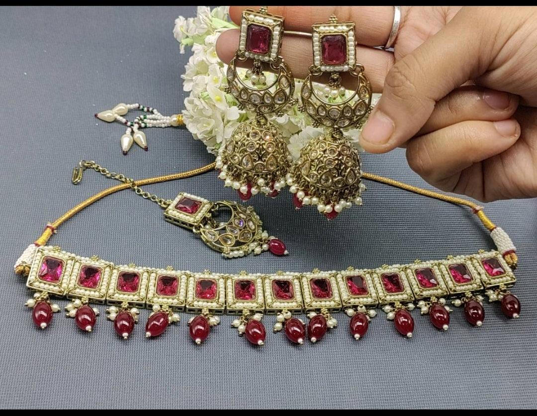 Polki Necklace Mehndi Set Sku-5741. B2 - rchiecreation