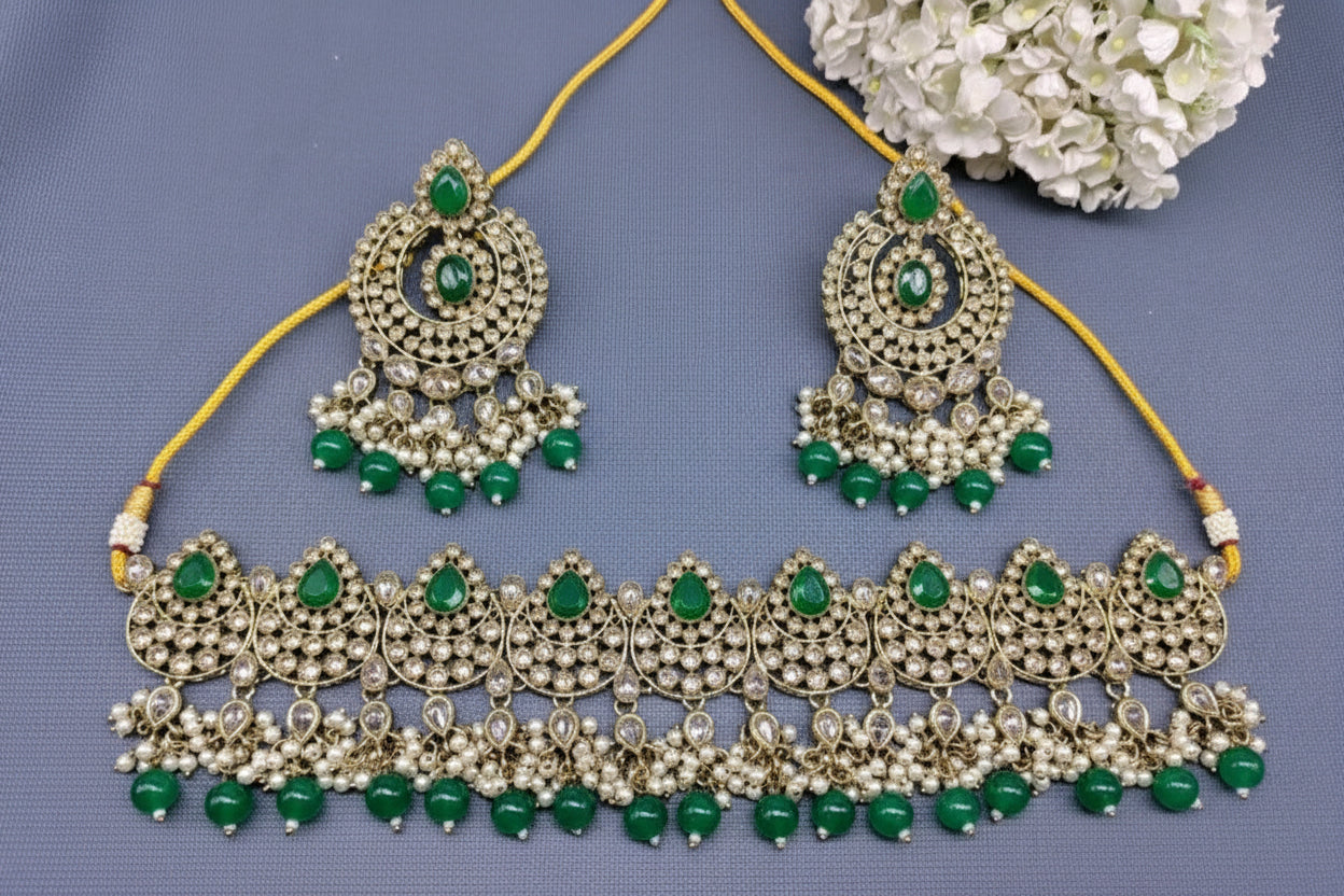 Polki Necklace Mehndi Set Sku-5754 B2 - rchiecreation