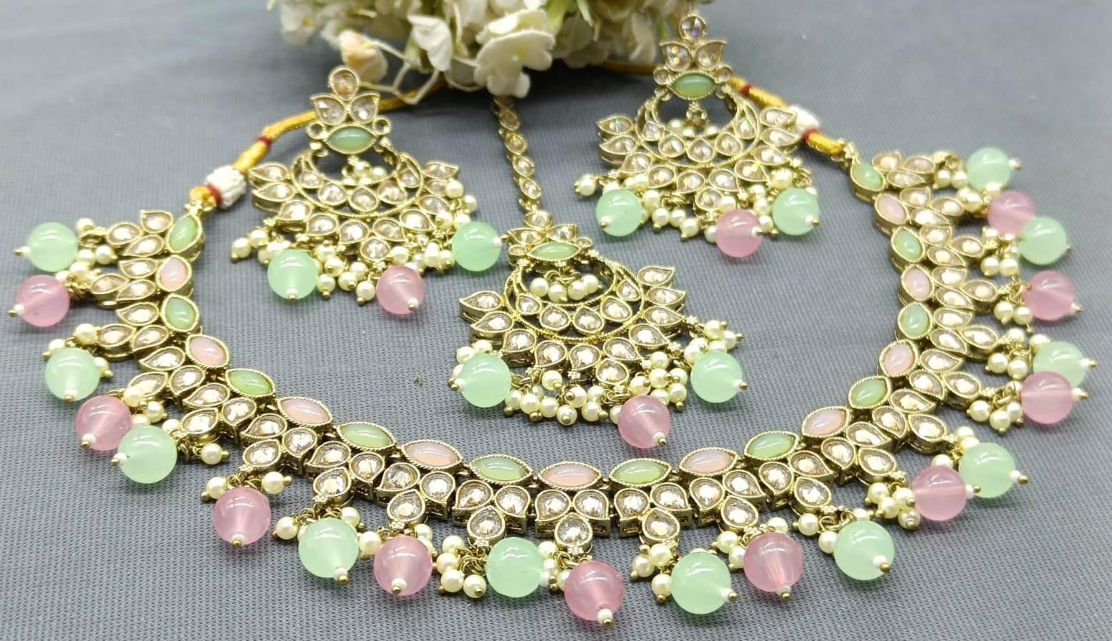 Polki Necklace Mehndi Set Sku- 6046 B1 - rchiecreation