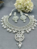 Polki Necklace Rodium Set Sku-5549 B1 - rchiecreation