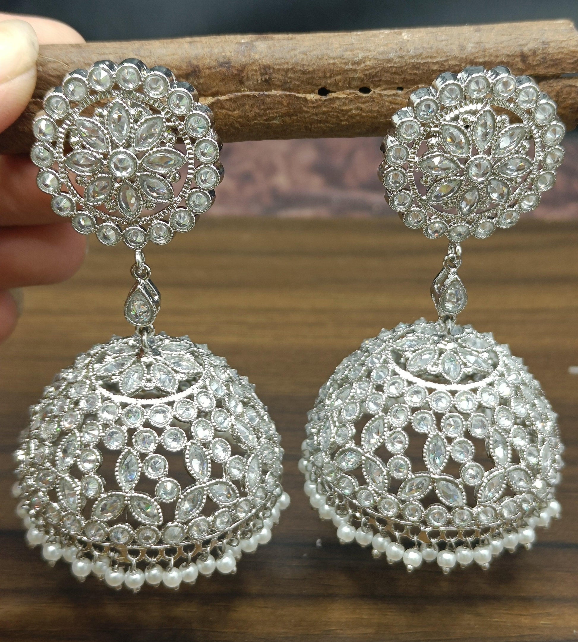 Rodium Polki Earring Sku- 610 A4 - rchiecreation