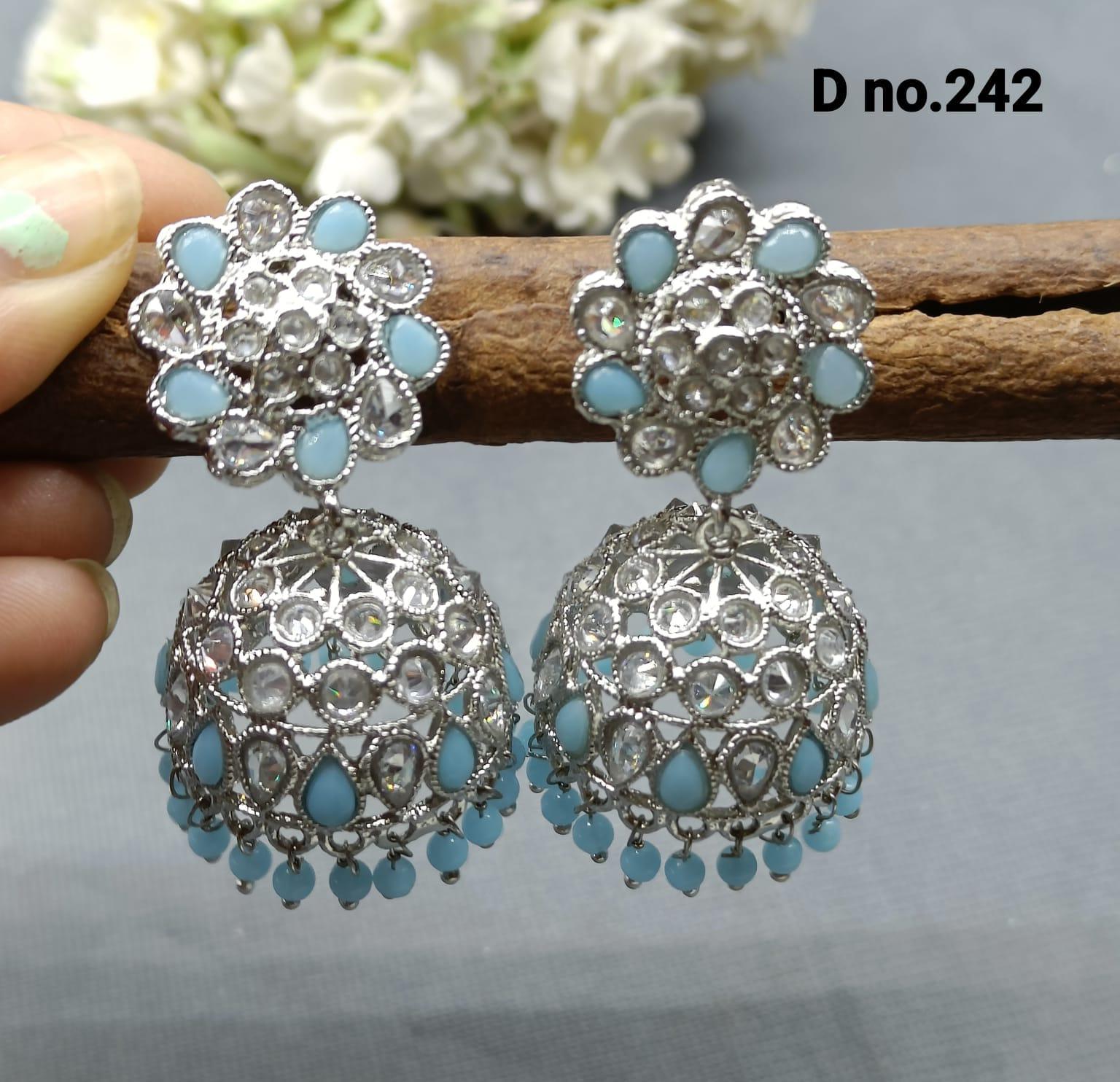 Rodium Polki Mehndi Jhumki Earring Sku- 242 A4 - rchiecreation