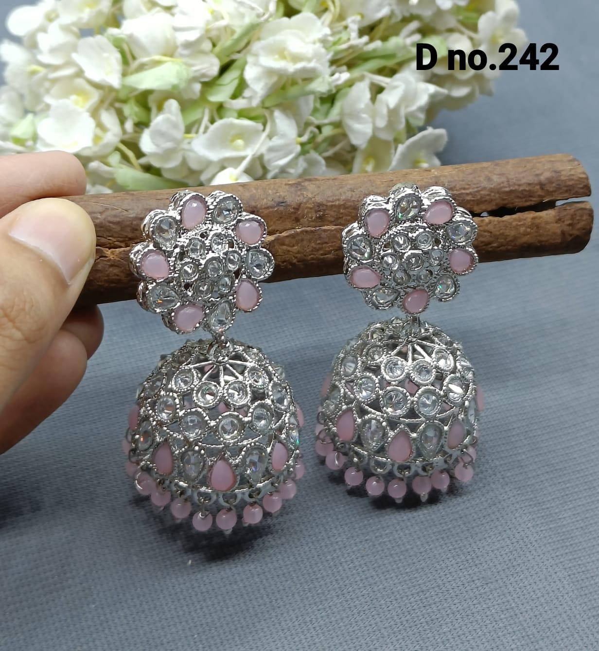 Rodium Polki Mehndi Jhumki Earring Sku- 242 A4 - rchiecreation