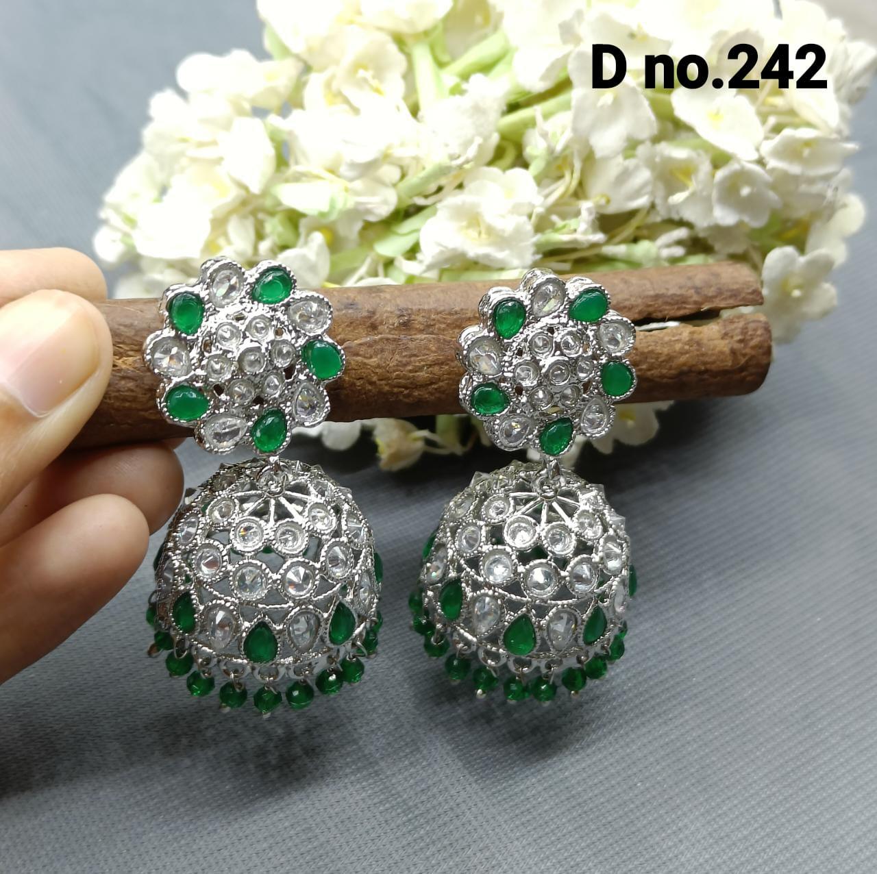 Rodium Polki Mehndi Jhumki Earring Sku- 242 A4 - rchiecreation