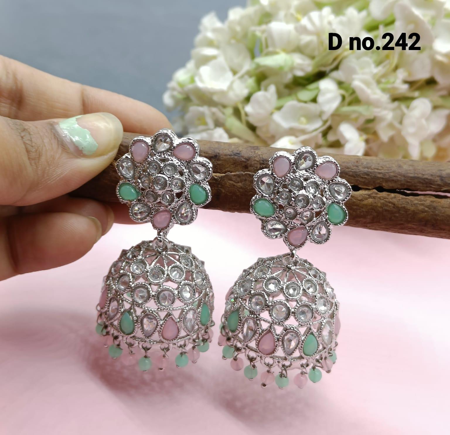 Rodium Polki Mehndi Jhumki Earring Sku- 242 A4 - rchiecreation