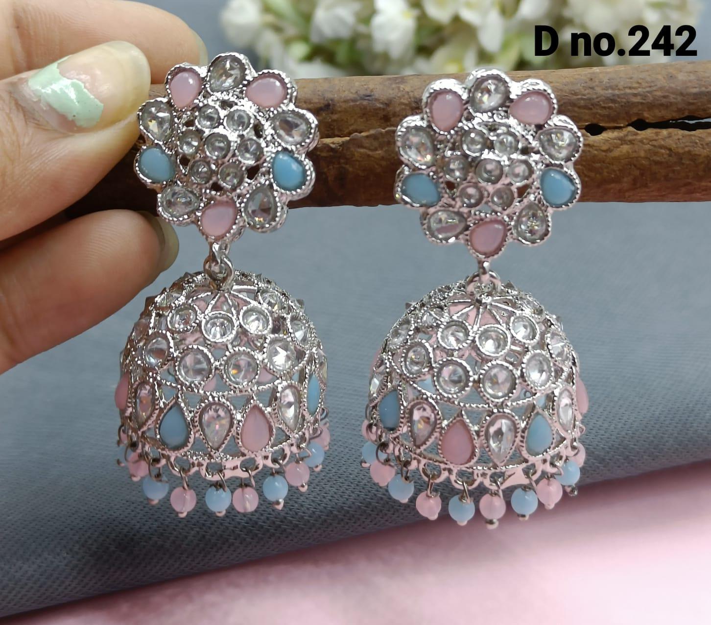 Rodium Polki Mehndi Jhumki Earring Sku- 242 A4 - rchiecreation