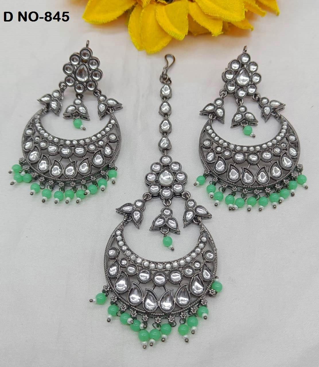 Victorian Kundan Earrings+Tica Sku-845 A1 - rchiecreation